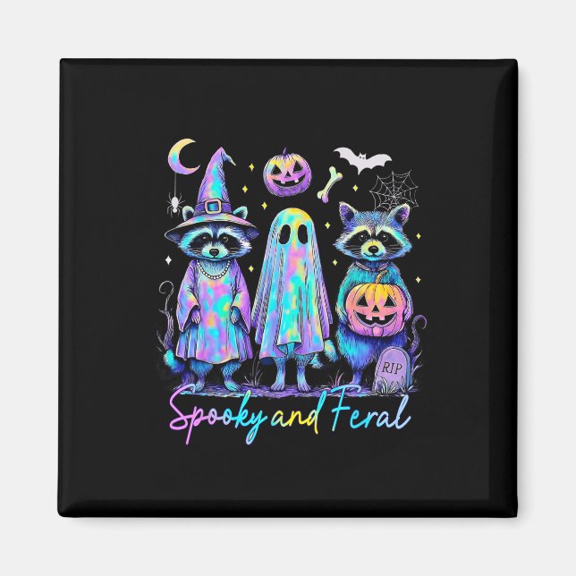 Imán Fantasma Y Fértil Halloween Raccoon Witch Ghost Ja (Frente)