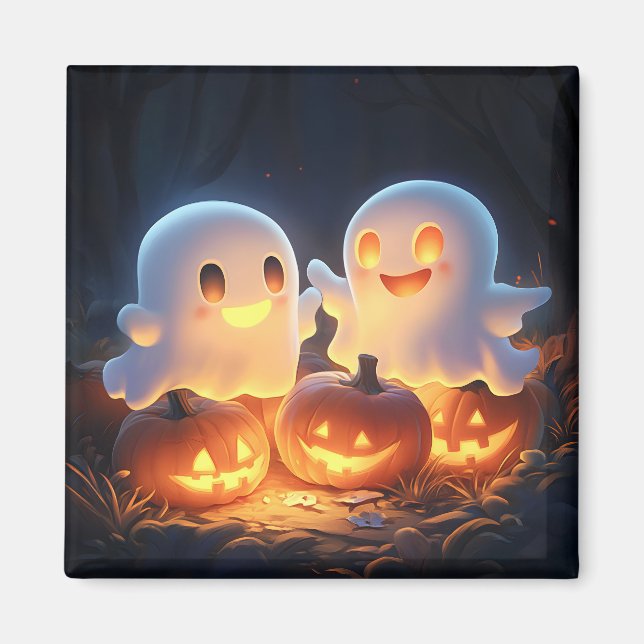 Imán Fantasmas brillantes de Personalizado de Halloween (Frente)