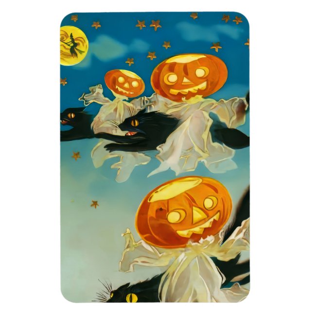 Imán Fantasmas de calabaza de Halloween y gatos negros (Vertical)