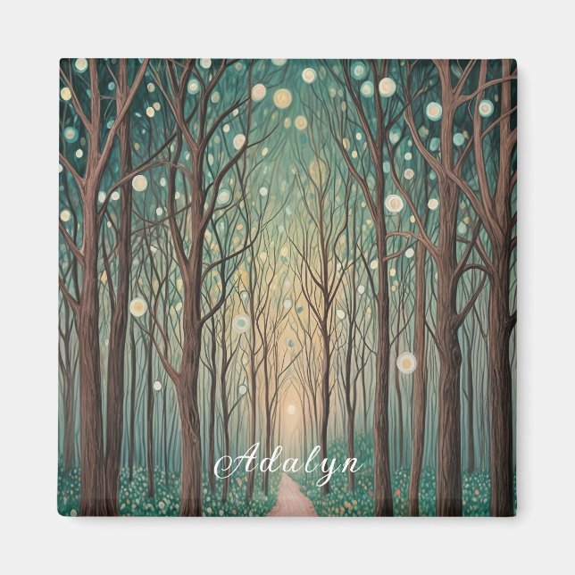 Imán Fantasmas forestales: Luces flotantes en la madera (Frente)