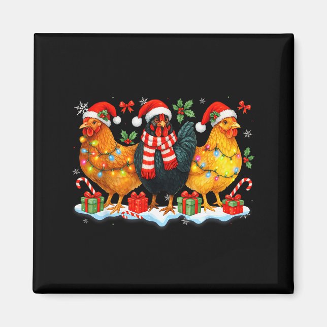 Imán Farm Animal Funny Chicken Christmas Lights Cute Xm (Frente)