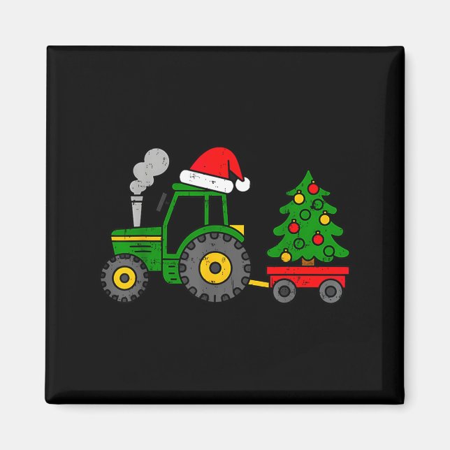 Imán Farm Christmas Tractor Tree Xmas Truck Boys Kids T (Frente)