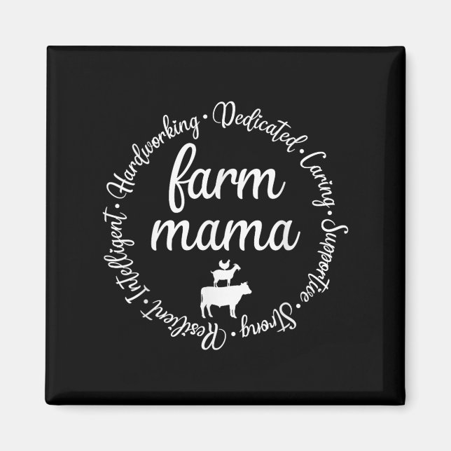 Imán Farm Mama Hardworking Dedicated Goat Chicken G Cow (Frente)