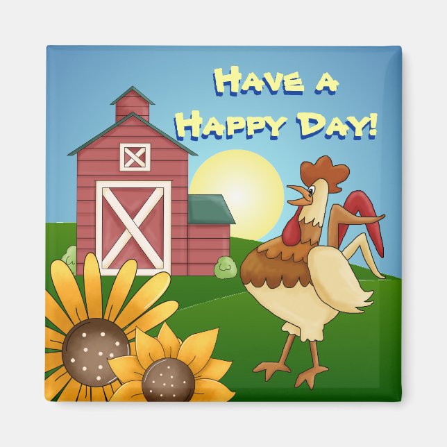 Imán Farm Sunflowers Rooster Magnet (Frente)