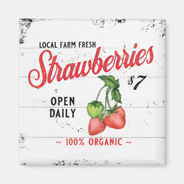 Imán Farmhouse Strawberry Farm Strawberries Vintage (Frente)