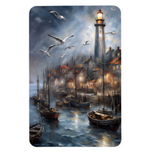 Imán Faro costero al crepúsculo Arte Náutico