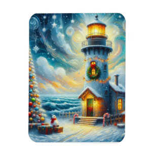 Imán Faro de árbol de navidad azul costero náutico