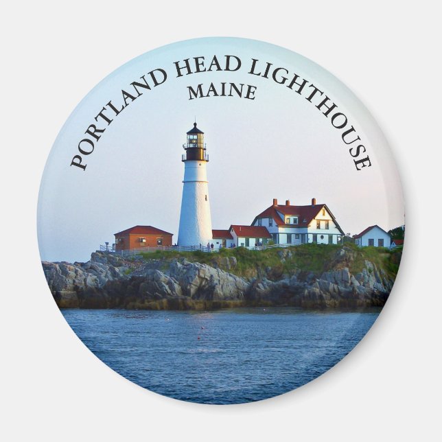 Imán Faro de cabeza de Portland, Magnet de Maine Round (Frente)