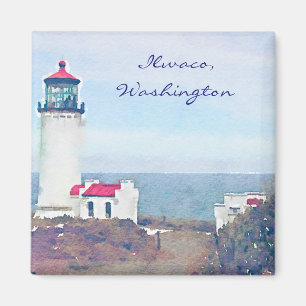 Imán Faro de cabeza norte Ilwaco, impresión de acuarela