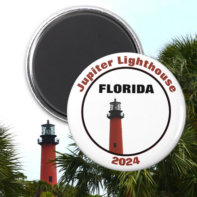 Imán Faro de Jupiter Florida Fotográfico Blanco (All text customizable. Change year.)