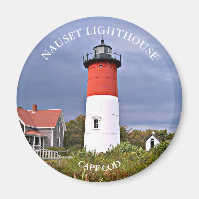 Imán Faro de Nauset, MAMÁES de Cape Cod Redondo Magnet (Frente)