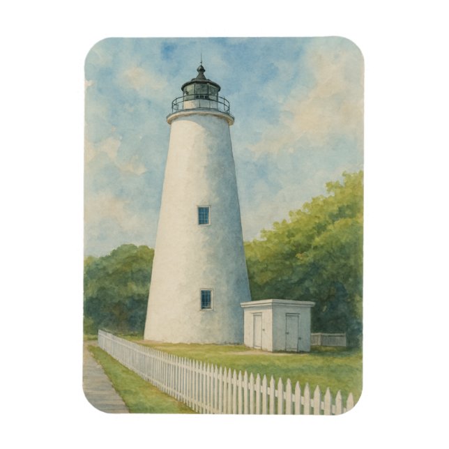 Imán Faro de Ocracoke en acuarela (Vertical)