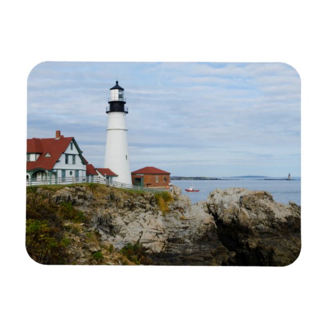 Imán Faro de Portland Headlight en costa rocosa (Horizontal)