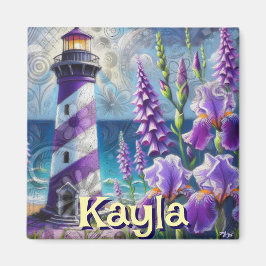 Imán Faro morado con Foxglove e Iris personalizado