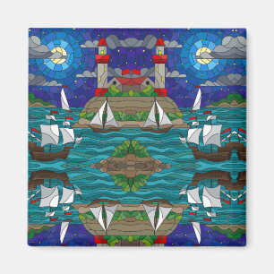 Imán Faro Rojo Mar Vela Buques Mar Cielo Starry