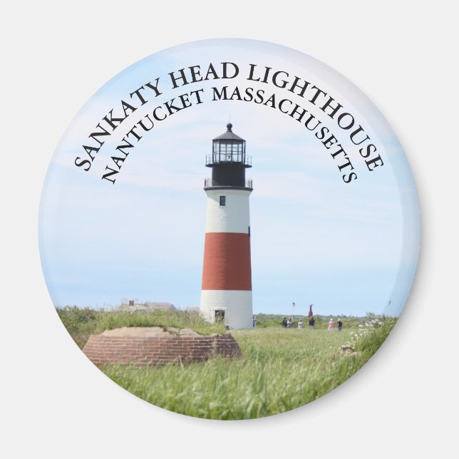 Imán Faro Sankaty Head, Nantucket MAMÁES Round Magnet (Frente)