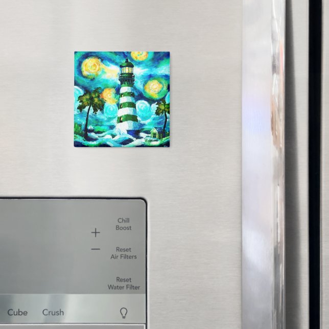 Imán Faro tropical y palmeras Azul verde Verde azulado (In situ (nevera))