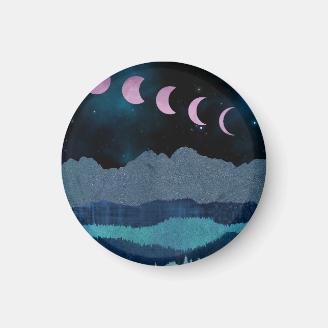 Imán Fases de la Luna Rosa Paisaje (Frente)