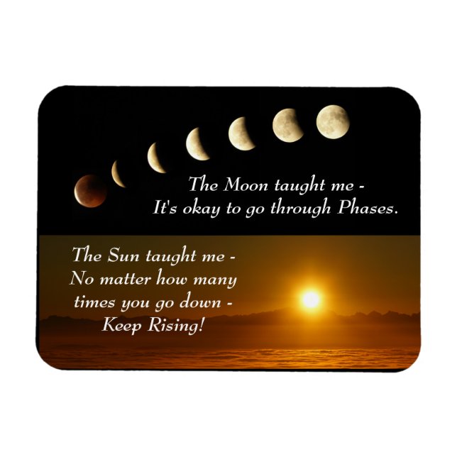 Imán Fases de la luna Sun sube la cita Inspiradora (Horizontal)