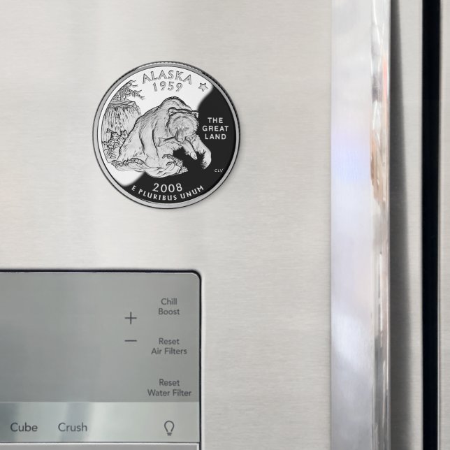 Imán Faux Alaska State Quarter The Great Land Grizzly (In situ (nevera))