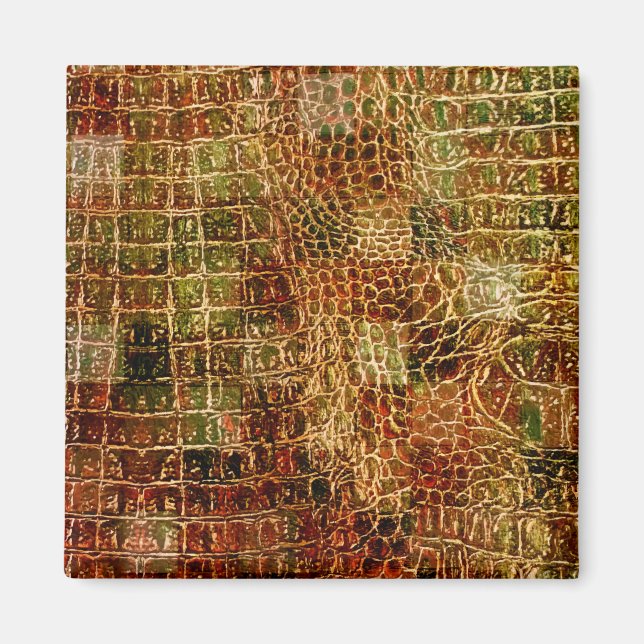 Imán Faux Alligator Animal Piel Cuero Rojo Marrón (Frente)