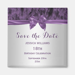 Imán Faux Fur & Purple Bow Cumpleaños Save The Date