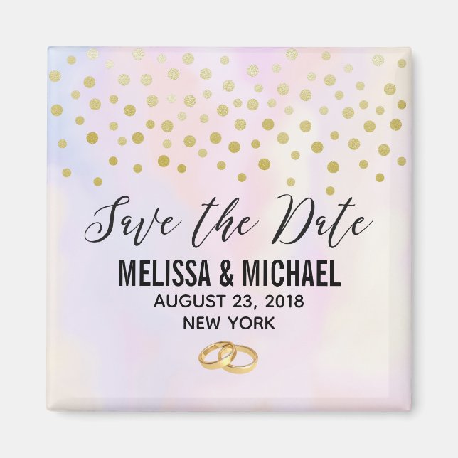 Imán Faux Gold Confetti on Purple Watercolor Wedding (Frente)