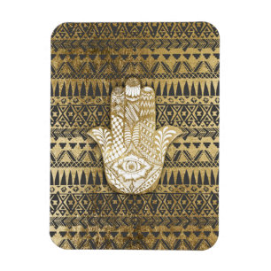 Imán Faux Print Gold Hamsa Hand y Tribal Aztec