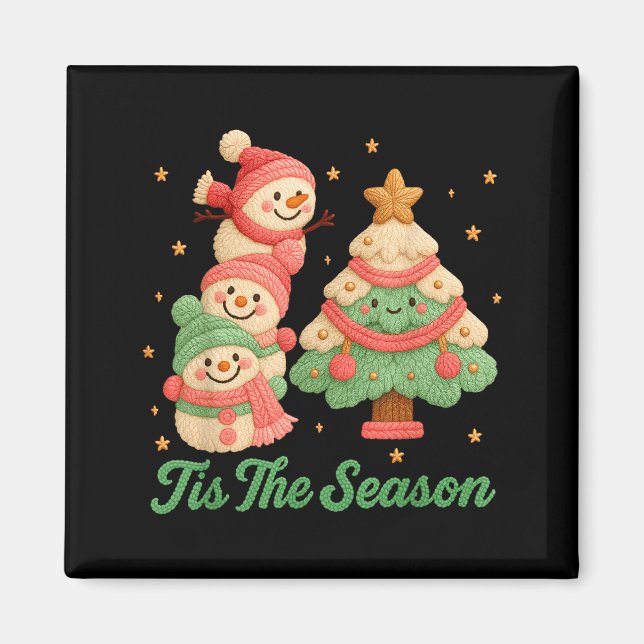 Imán Faux Yarn Crochet Snowman And Christmas Tree  (Frente)