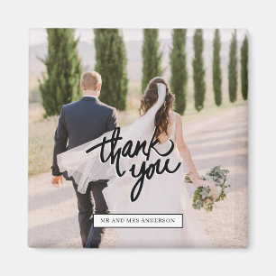 Imán Favor de agradecimiento con guión de foto de boda