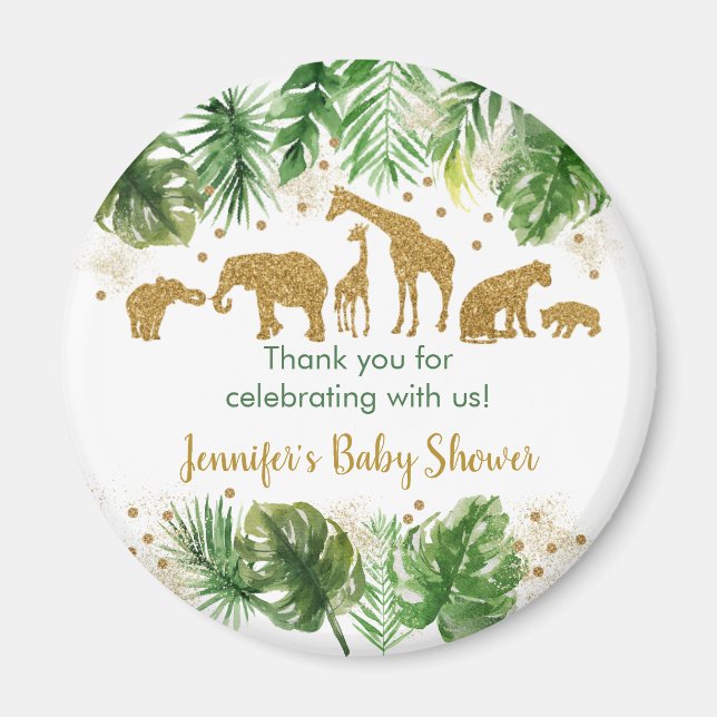 Imán Favor de Baby Shower Gold Safari (Frente)