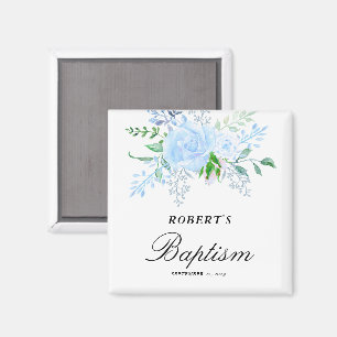 Imán Favor de Bautizo Niño Floral Azul