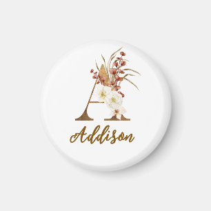 Imán Favor de boda con monograma de letra A floral boho