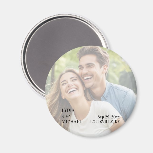 Imán Favor de boda con superposición de texto simple (Anverso/Reverso)