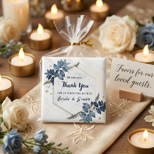 Imán Favor de boda de agradecimiento Marco floral azul