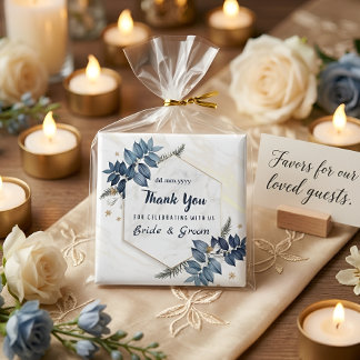 Imán Favor de boda de agradecimiento Marco floral azul 