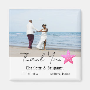 Imán Favor de boda de estrella de mar con foto personal