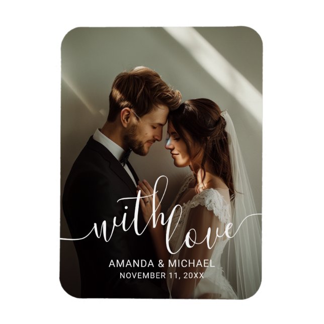Imán Favor de boda de foto personalizada 'Con amor' (Vertical)