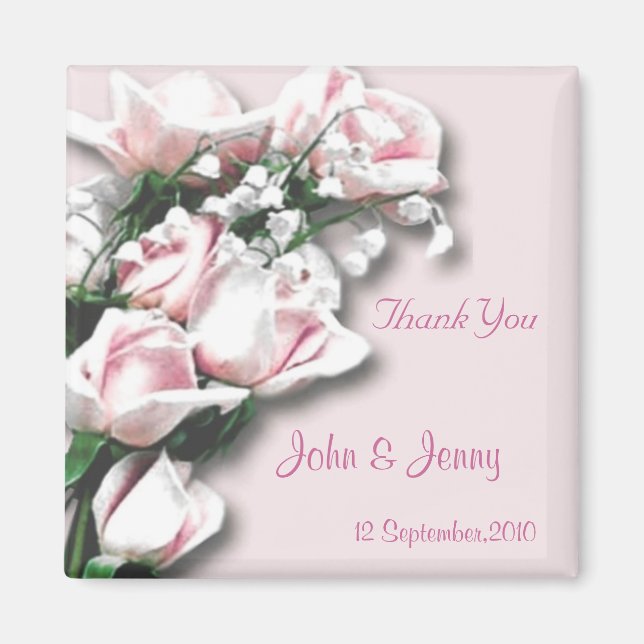 Imán Favor de boda de Rosas de Color Rosa Suave (Frente)