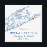 Imán Favor de boda en destino Hamptons Montauk<br><div class="desc">¡Pedido rápido y fácil! Este imán de favor de boda en destino Montauk es perfecto para incluir con regalos de bienvenida para sus invitados de boda en destino Hamptons, o personalizarlos para su cortejo nupcial. El corazón está sobre Montauk, pero puede mover el corazón haciendo clic en "Editar usando herramienta...</div>