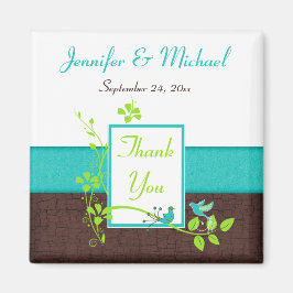 Imán Favor de Boda Floral Marrón Verde Turquesa