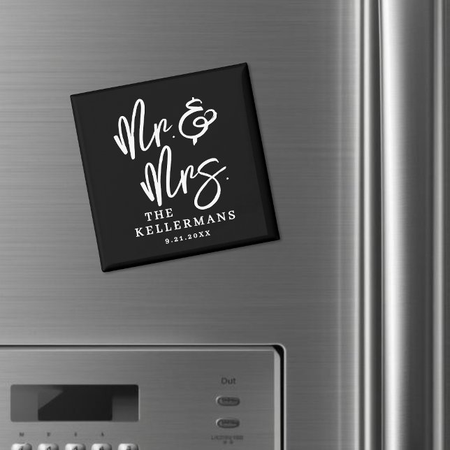 Imán Favor de boda negro personalizado (Personalized Black Wedding Favor Magnet )