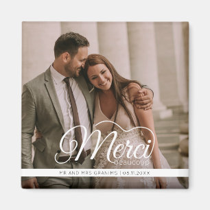 Imán Favor de Foto de Boda Merci Beaucoup