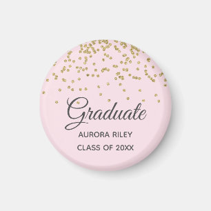 Imán Favor de graduación con purpurina dorada y confeti