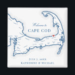 Imán Favor de la boda de destino de Ocean Edge Resort<br><div class="desc">¡Pedidos rápidos y fáciles! Estos imanes de mapa de Cape Cod hacen grandes favores de boda para incluir en tu destino de Brewster Cape Cod bolsos de bienvenida. Mueva el corazón haciendo clic en "Editar usando herramienta de diseño" en "Personalizar". Perfecto para todos los lugares de interés boda del Cabo,...</div>