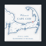 Imán Favor de la boda de destino de Ocean Edge Resort<br><div class="desc">¡Pedidos rápidos y fáciles! Estos imanes de mapa de Cape Cod hacen grandes favores de boda para incluir en tu destino de Brewster Cape Cod bolsos de bienvenida. Mueva el corazón haciendo clic en "Editar usando herramienta de diseño" en "Personalizar". Perfecto para todos los lugares de interés boda del Cabo,...</div>
