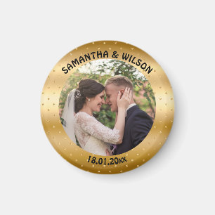 Imán Favor de la boda personalizada   Oro  Foto