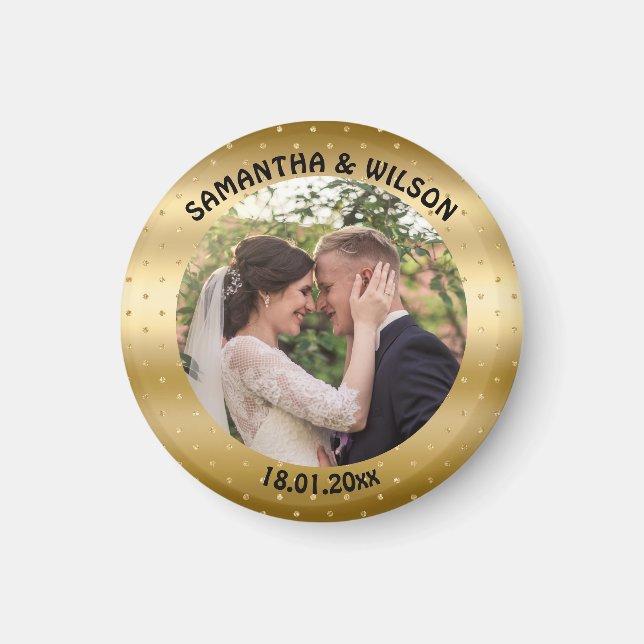 Imán Favor de la boda personalizada | Oro |Foto (Frente)