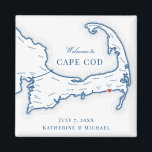 Imán Favor de matrimonio de destino del Wychmere Beach<br><div class="desc">¡Pedidos rápidos y fáciles! Estos imanes de mapas de Cape Cod hacen grandes favores de boda de Wychmere Beach Club para incluir en su destino Harwich Port Cape Cod bolsos de bienvenida para bodas. Mueva el corazón haciendo clic en "Editar usando herramienta de diseño" en "Personalizar". Perfecto para todos los...</div>