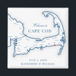Imán Favor de matrimonio de destino del Wychmere Beach<br><div class="desc">¡Pedidos rápidos y fáciles! Estos imanes de mapas de Cape Cod hacen grandes favores de boda de Wychmere Beach Club para incluir en su destino Harwich Port Cape Cod bolsos de bienvenida para bodas. Mueva el corazón haciendo clic en "Editar usando herramienta de diseño" en "Personalizar". Perfecto para todos los...</div>